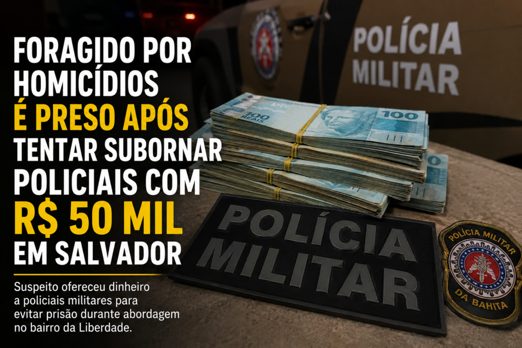 Foragido por homicídios é preso em Salvador após tentar subornar policiais com R$ 50 mil.