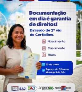 Câmara de SAJ recebe Caravana da ARPEN/BA para emissão de 2ª via de certidões