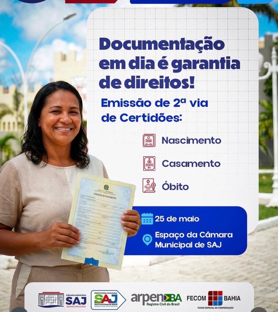 Câmara de SAJ recebe Caravana da ARPEN/BA para emissão de 2ª via de certidões