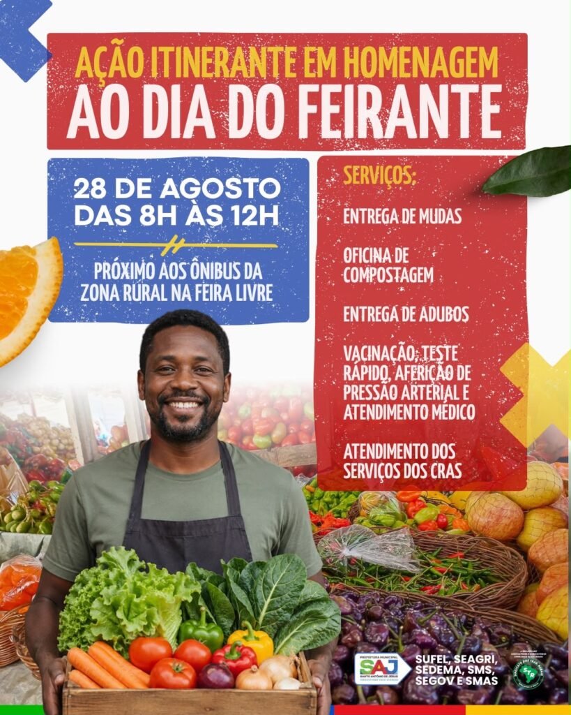 Prefeitura realizará ação itinerante em homenagem ao Dia do Feirante com oferta de diversos serviços na Feira Livre