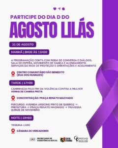 Prefeitura de Santo Antônio de Jesus promove programação especial do Agosto Lilás nesta segunda-feira (31)