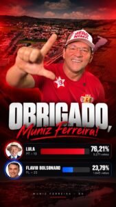 Gileno Pereira comemora reeleição de Lula e destaca votação de 76% em Muniz Ferreira